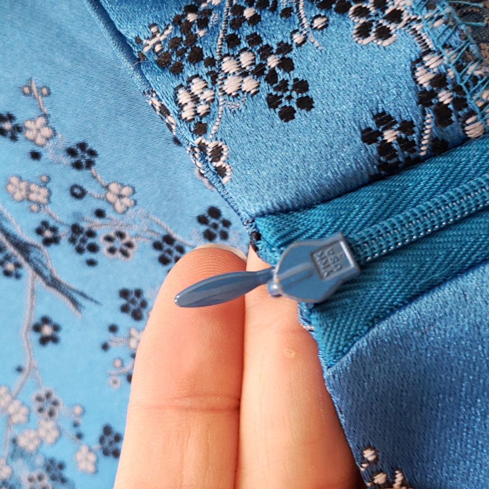 Vintage 90s Y2K Satin Cherry Blossom Skirt Blue Black White MEDIUM Kawaii - Picture 13 of 13